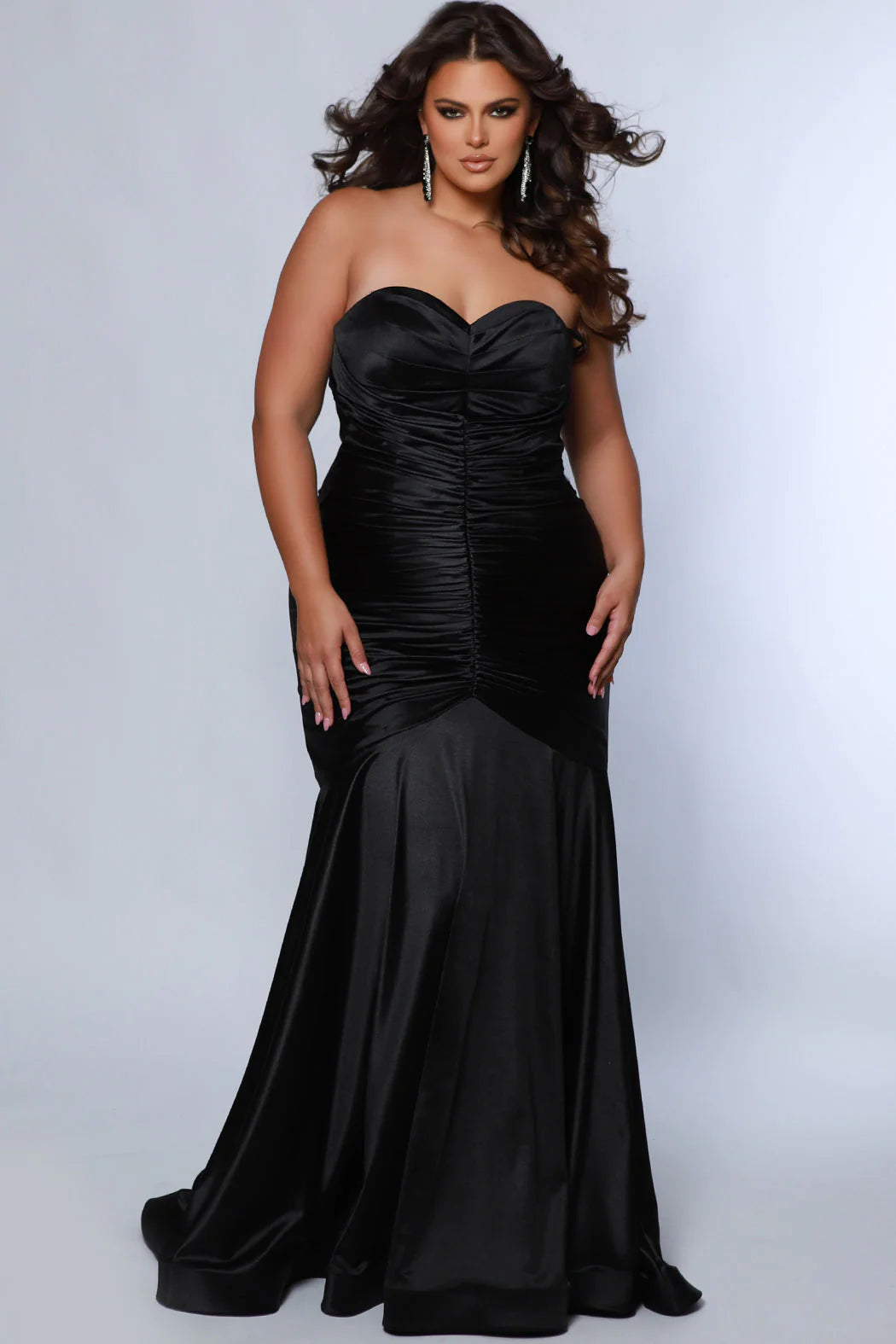 Sydneys Closet SC7364 Long Fitted Plus Size Prom Mermaid Dress Satin Strapless Ruched Train Tunics Top rated Sydneys Closet SC7364 Long Fitted Plus Size Prom Mermaid Dress Satin Strapless Ruched Train Tunics Top rated