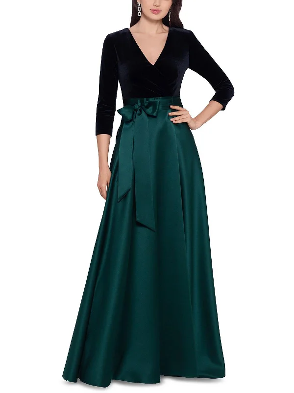 Womens Velvet Top Ball Evening Dress Square Neckline Feminine