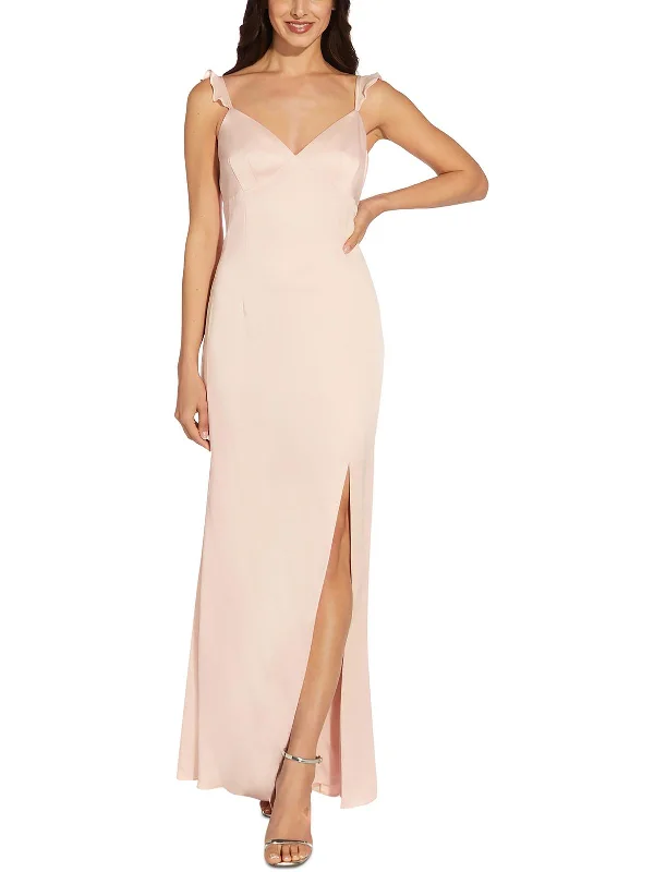 Womens Crepe Ruffled Evening Dress A-Line Day Work