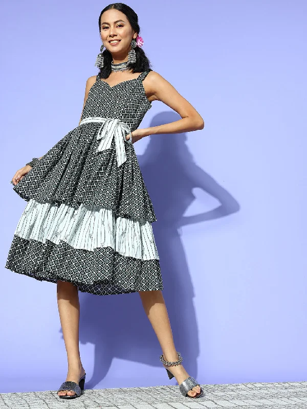 Black Ethnic Motifs Indie Gal Dress Tunics Polka dots