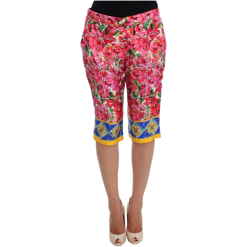 Dolce & Gabbana Multicolor Floral Silk Capri Pants High-Waist Jeans