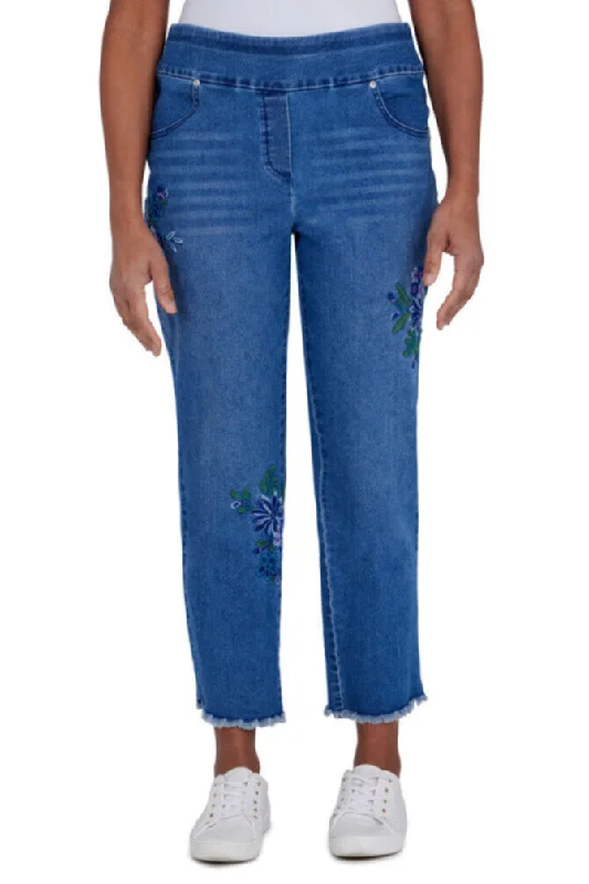 Indigo Daze Embroidered Ankle Pant Petite Casual Plaid Pants