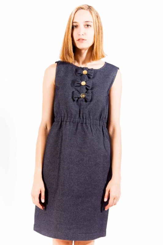 Love Moschino Blue Cotton Women Dress Boat Neckline Classic