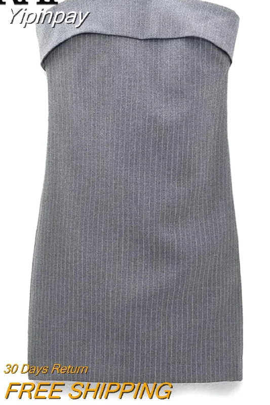Yipinpay Striped Short Dresses For Women Off Shoulder Bodycon Dress Women Grey Backless Sexy Night Party Dresses Mini Female Dress Boat Neckline Classic