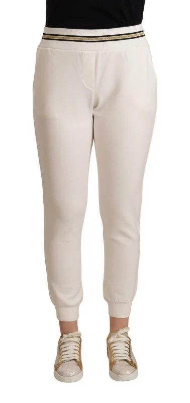 Patrizia Pepe Chic White Mid Waist Jogger Pants Cozy Knit Pants