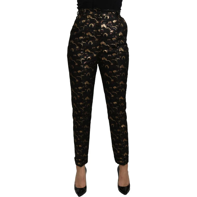 Dolce & Gabbana Elegant High Waist Tapered Brocade Pants Comfy High-Waist Jeans