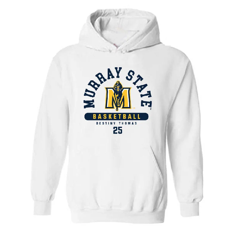 Murray State - NCAA Women's Basketball : Destiny Thomas - White Classic Fashion Hooded Sweatshirt Hoodie with Hood Adjustable Protection Murray State - NCAA Women's Basketball : Destiny Thomas - White Classic Fashion Hooded Sweatshirt Hoodie with Hood Adjustable Protection
