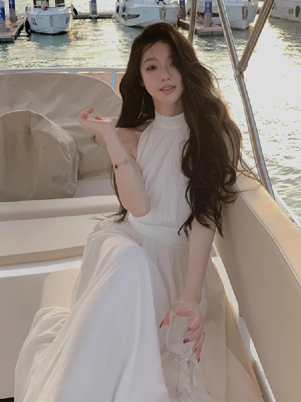 Yipinpay Elegant Even Party Dress Office Lady Fairy Sleeveless Midi Dress 2023 Summer Solid Turtleneck One Piece Dress Korea Chic Tunics Velvet soft
