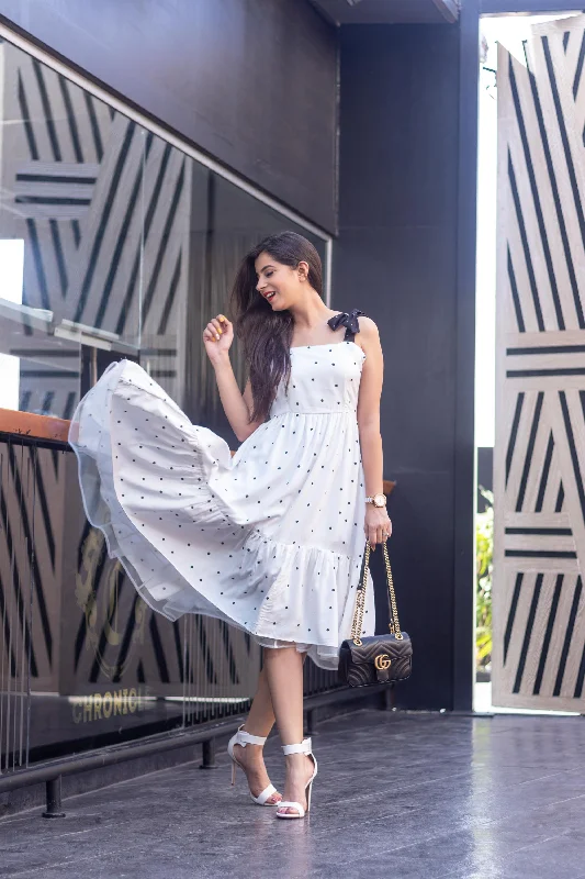 Women's White Polka Dot Long Dress (1pc set) - Label Shaurya Sanadhya Tunics Floral girly
