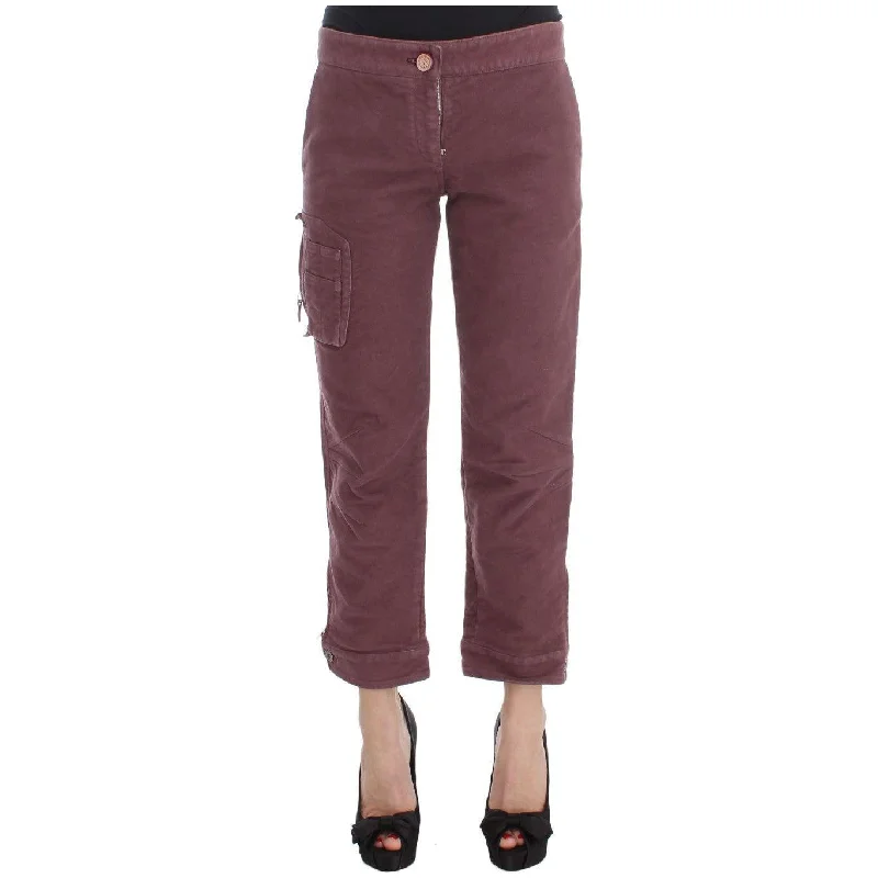 Ermanno Scervino Chic Bordeaux Capri Cropped Cargo Pants Formal Linen Trousers