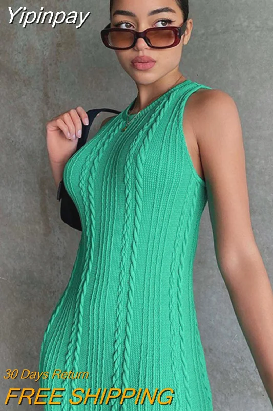 Yipinpay Mo 2023 Bodycon Sleeveless Knitting Dress Mini Women Off Shoulder Sexy Club Party Dresses Black Elegant Summer Vestidos Tunics Prom sequined