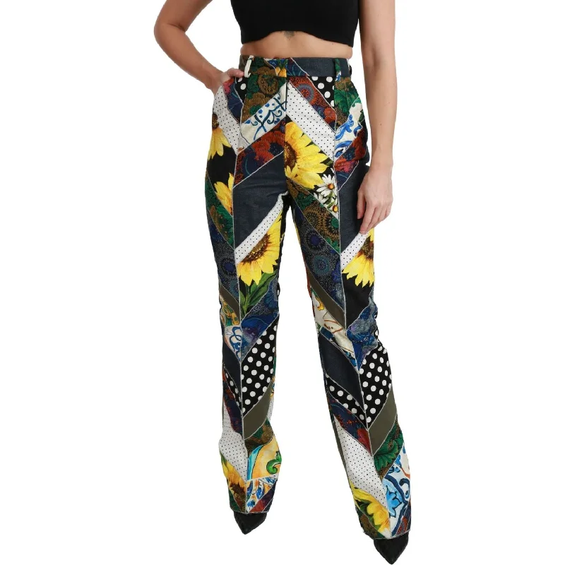 Dolce & Gabbana Elegant High Waist Multicolor Straight Pants Classic Flared Pants