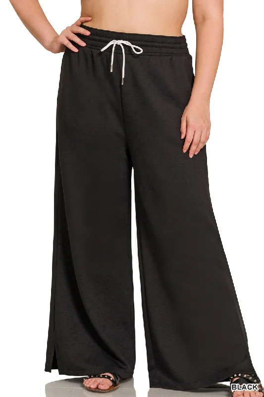 Curvy Scuba Drawstring Pant in Black Formal Slim Pants