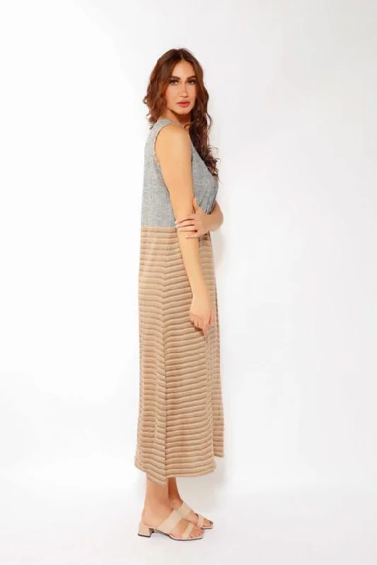 STRIPEY LONG DRESS IN BROWN Tunics Sale discount