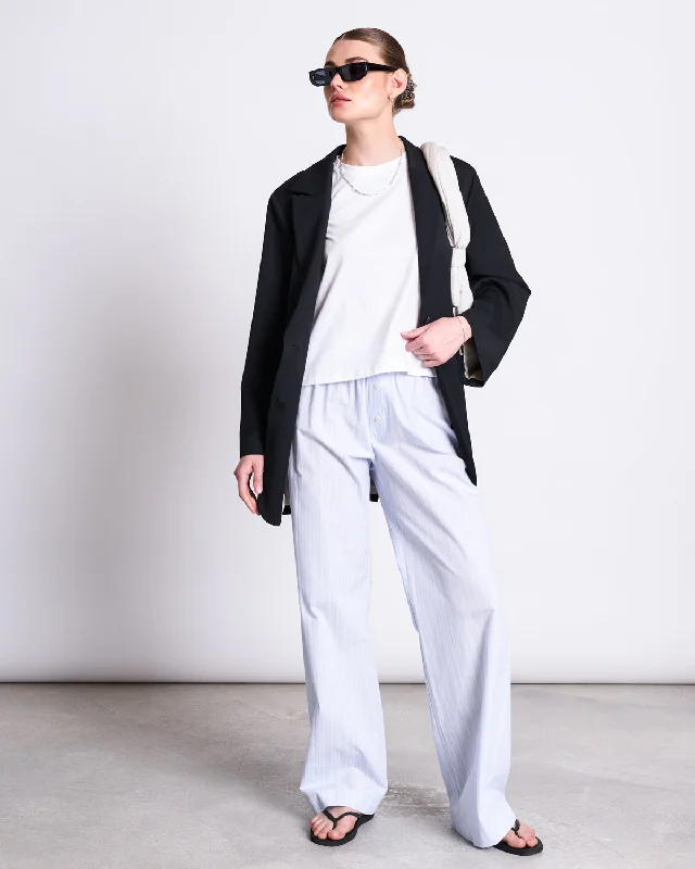 COTTON PANTS SOBY BLUE WHITE STRIPED GOTS Elegant High-Waist Pants
