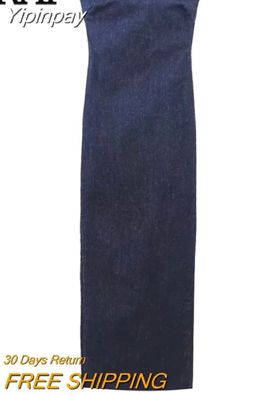 Yipinpay Blue Denim Dress Woman Off Shoulder Corset Dress Women Bodycon Long Dresses For Women 2023 Midi Elegant Party Dresses Tunics Print Colorful