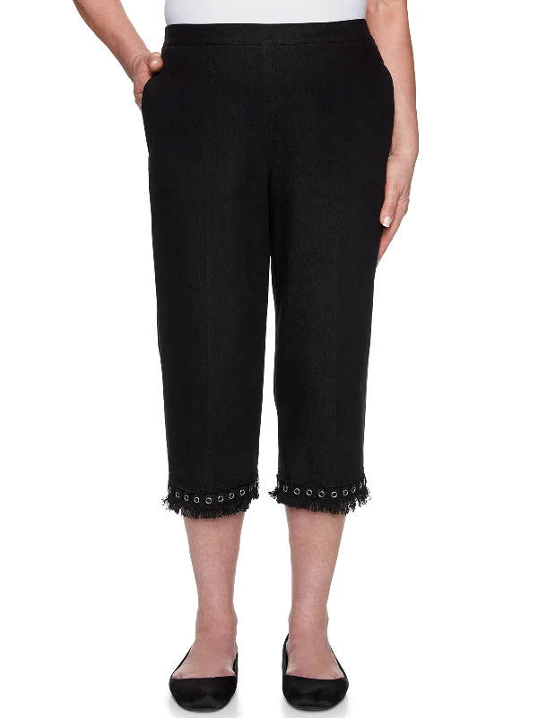 Checkmate Denim Lace Fringe Capri Pant Petite Size Trendy Wide-Leg Pants