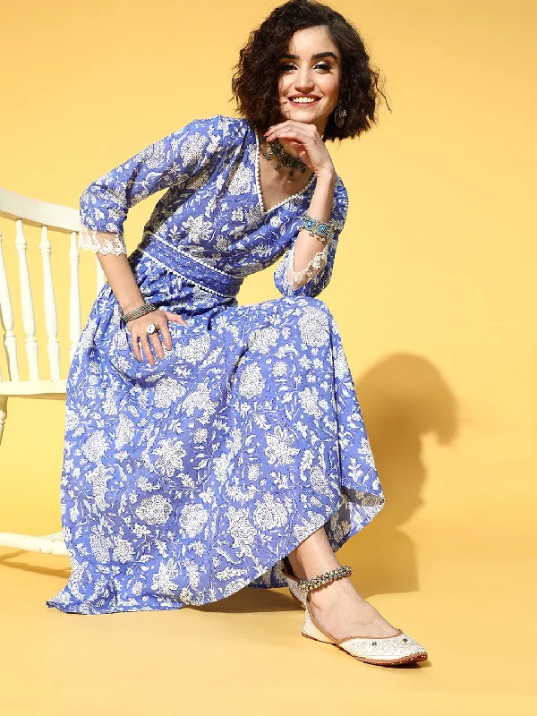Blue Floral Ethnic Dress Tunics Exclusive limited