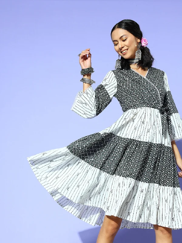 Black Ethnic Motifs Indie Gal Dress Tunics Solid Classic