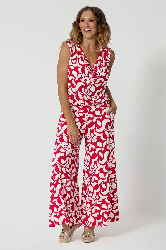 Caspian Palazzo Pant in Cherry Charm Elegant Wool Trousers