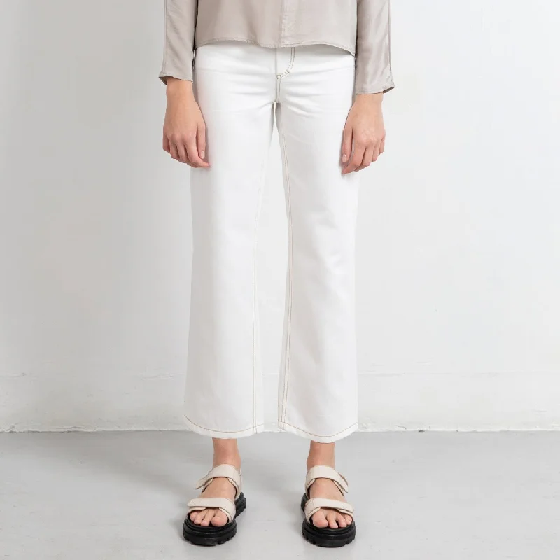 Cropped Wide Leg Linen Mix 5-Pocket Pants Relaxed Linen Pants