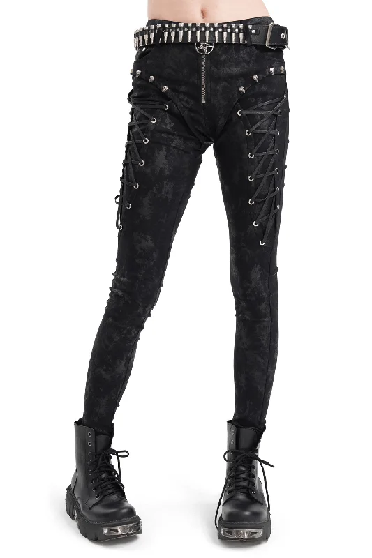 Black Gothic Lace-Up Pants with Pentagram Charm Casual Yoga Pants