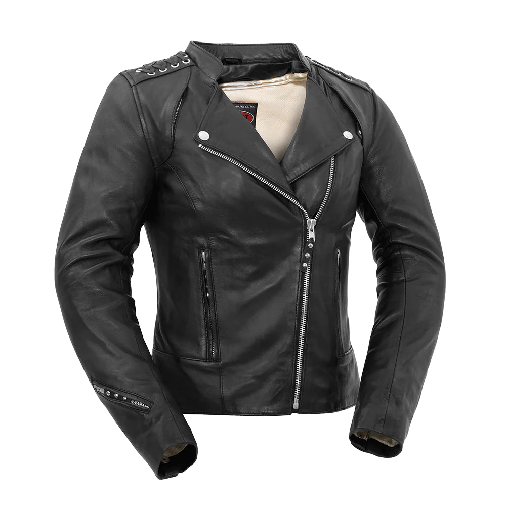 Ladies Black Widow Jacket Stand-Up Collar Roll-Neck Collar Turtle Neck