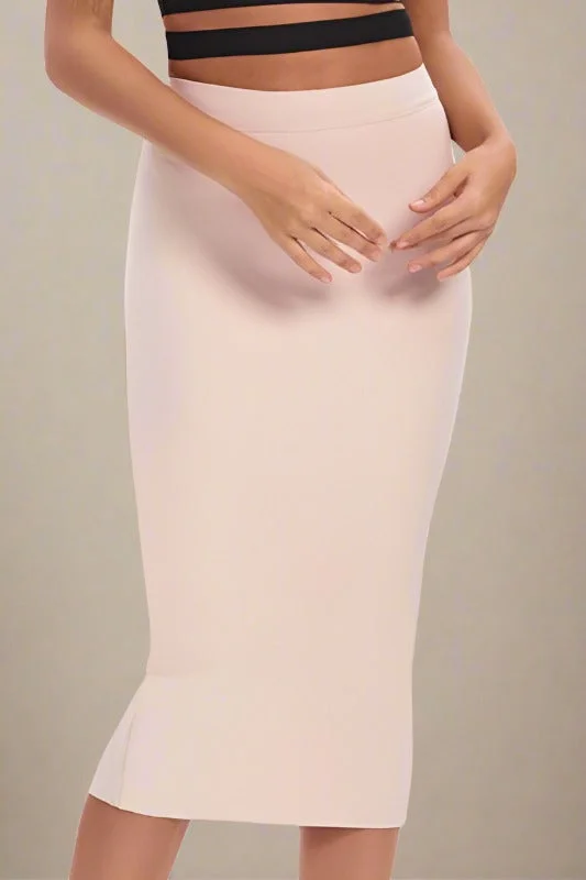 Pencil High Waist Bandage Midi Skirt - Cream casual skirt length