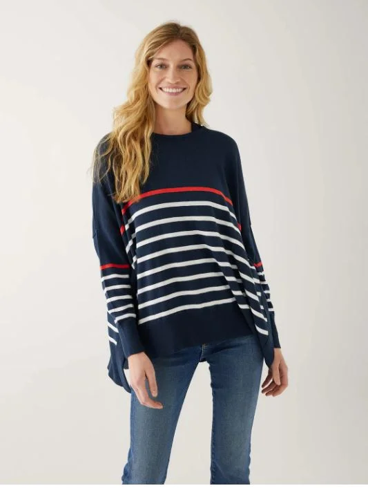 Mersea The Amour Sweater With Heart Patch- Navy / Scarlet / White Stripes Chenille Brocade Lace