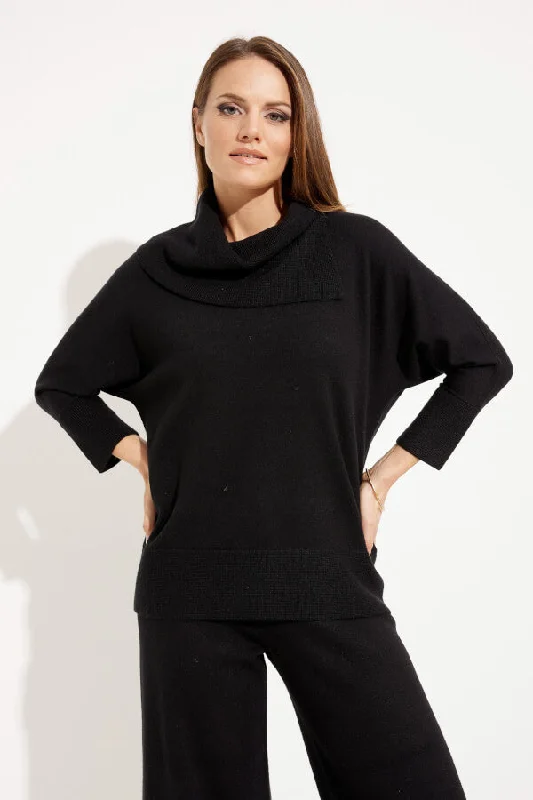 Joseph Ribkoff Black Asymmetrical Sweater Style 233955 Satin Blend Silk Blend Wool Blend