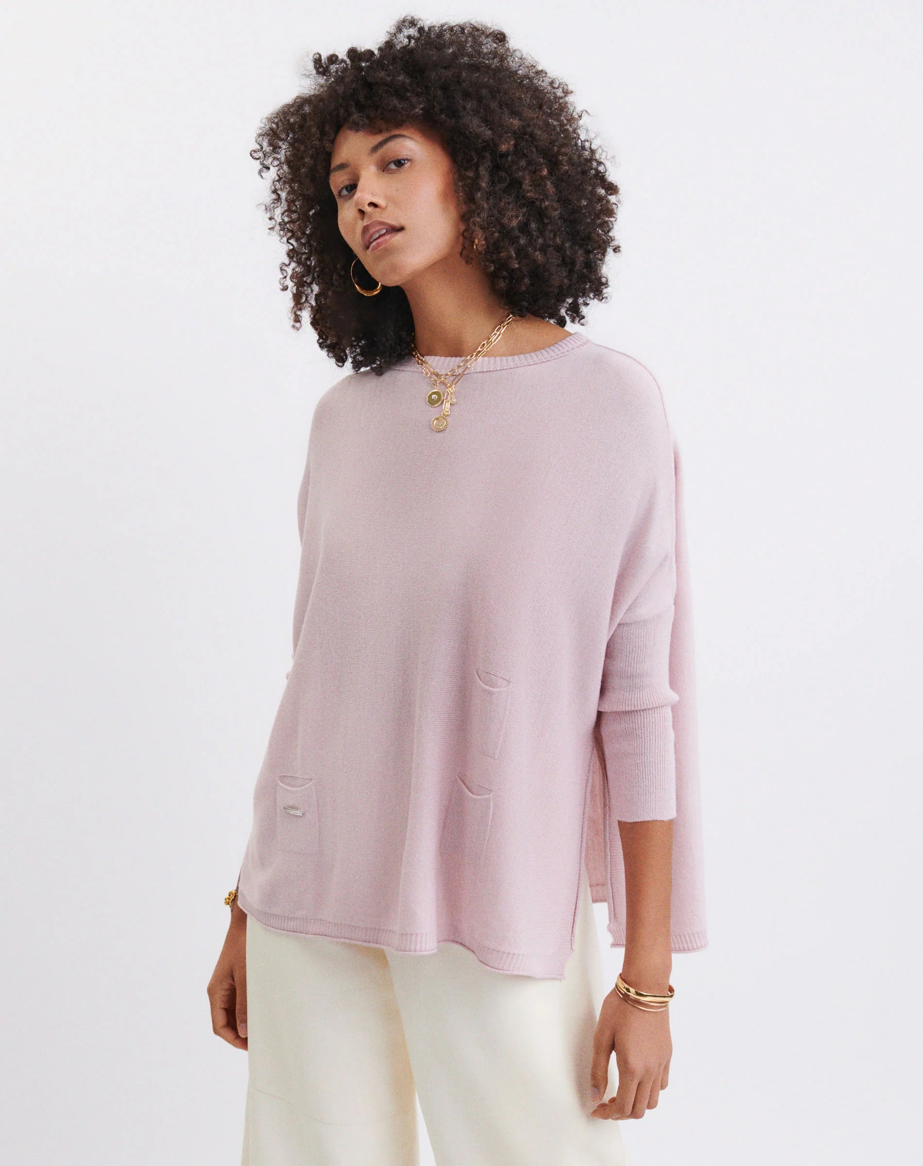 Mersea The Catalina Travel Sweater Light Pink Rayon Fabric Velvet Fabric Corduroy Fabric