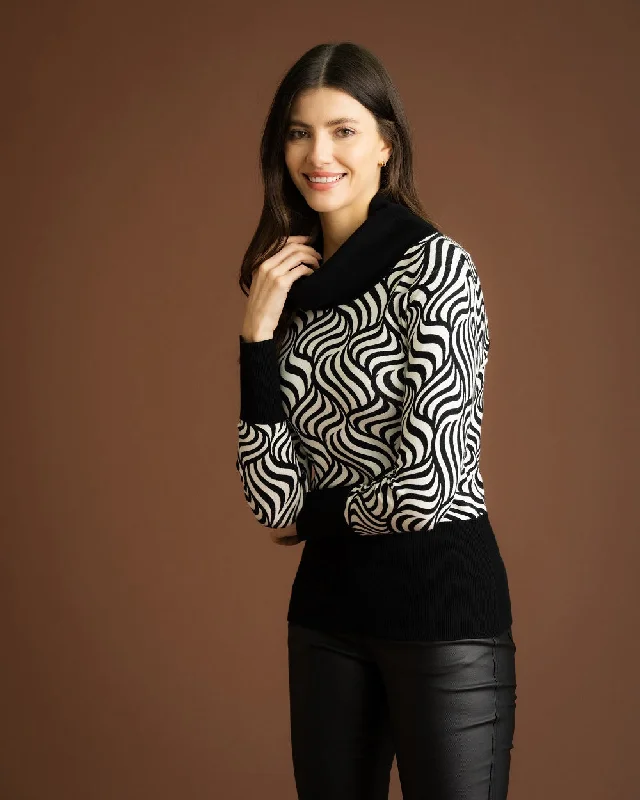Marble Turtleneck Sweater Black/White High Neck Crew Neck V-Neck