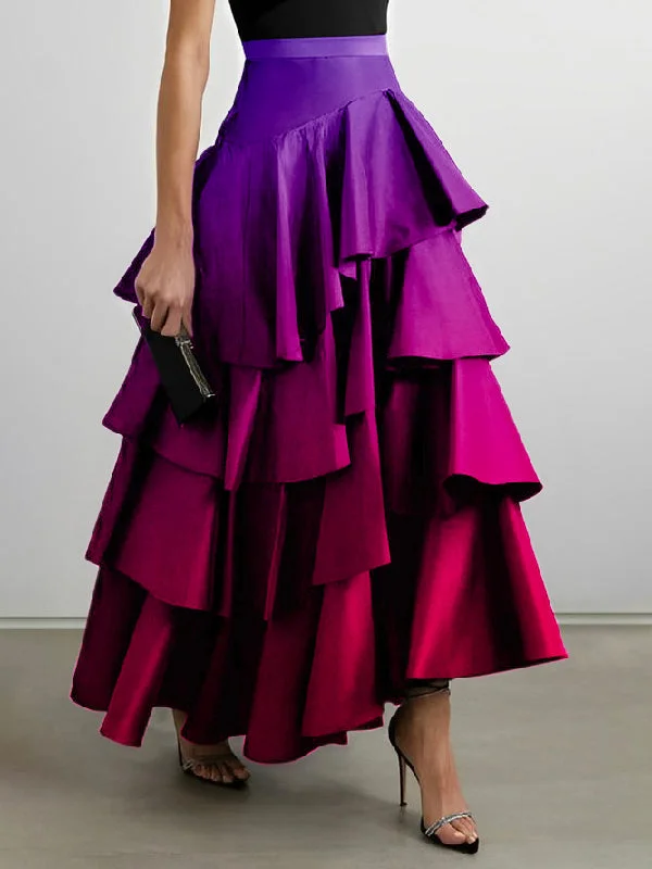 A-Line High Waisted Falbala Gradient Skirts Bottoms breathable skirt fabric