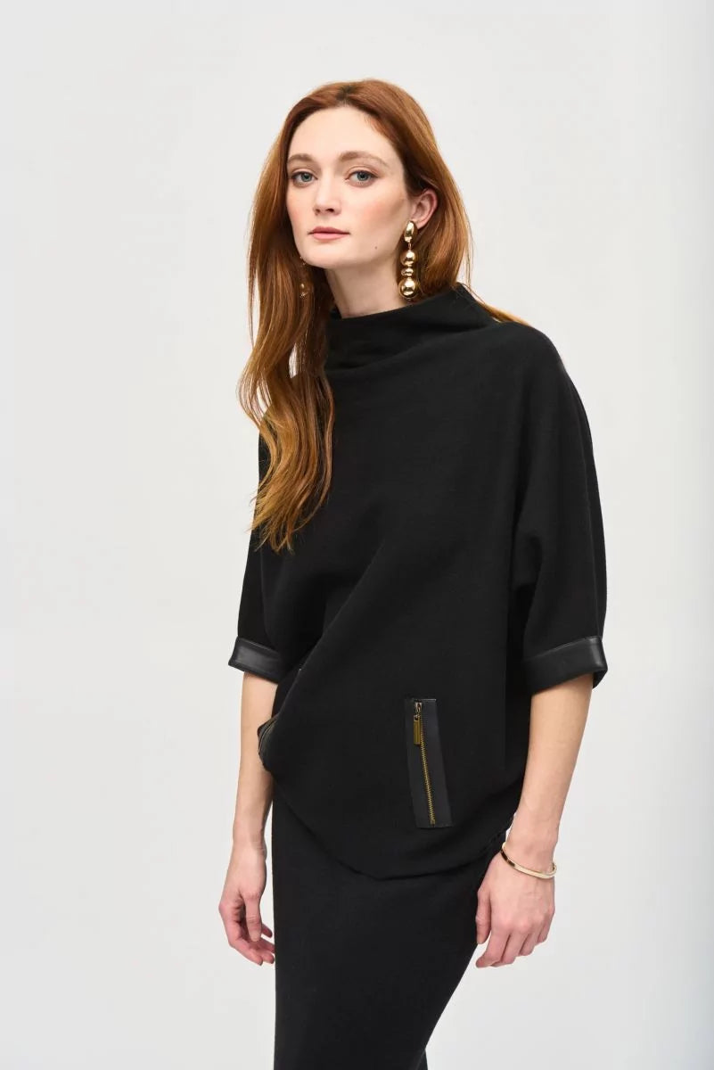 Joseph Ribkoff Sweater Knit Funnel Neck Top Style 243966 Black Mesh Fabric Canvas Fabric Denim Fabric
