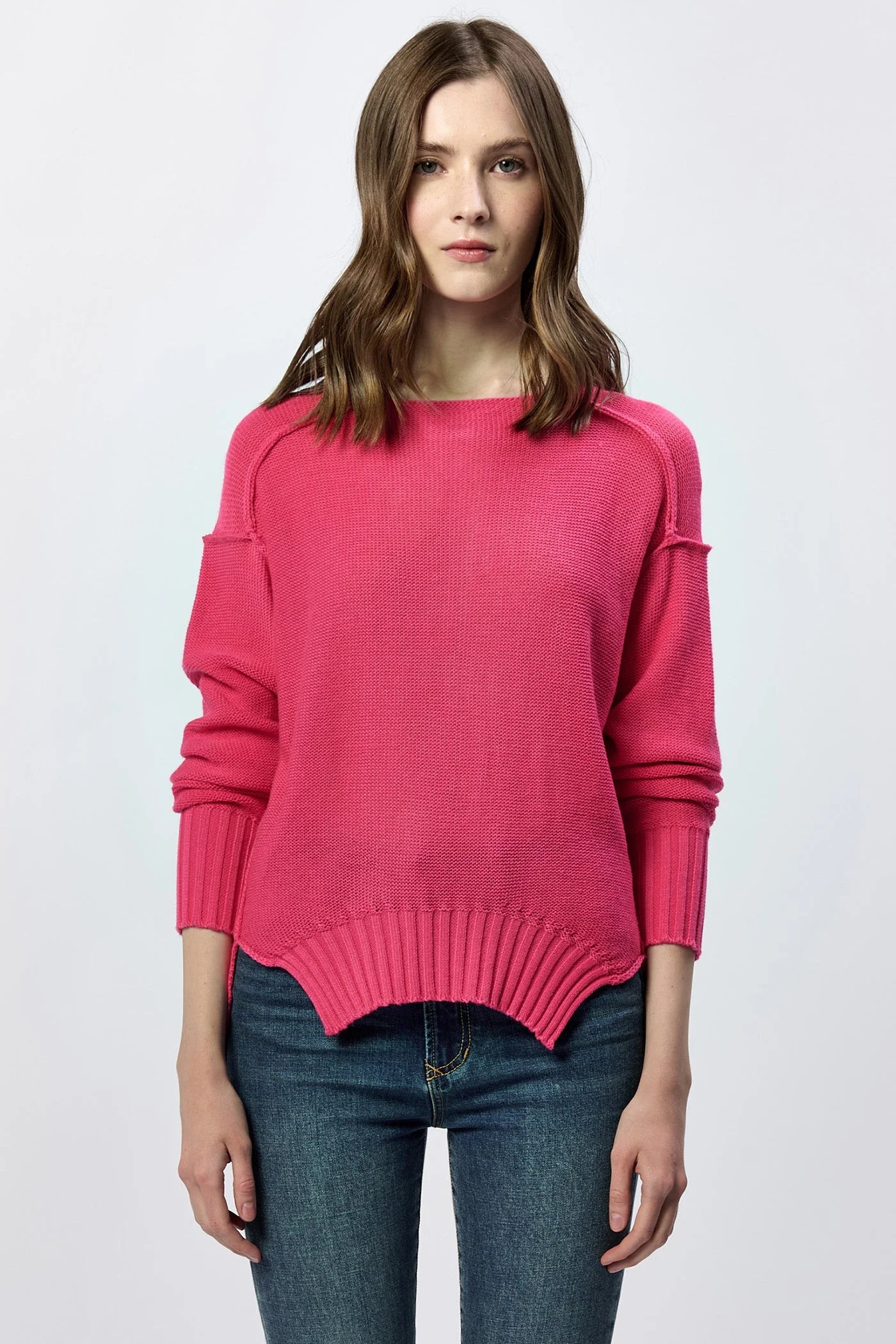 Dear John Jenna Crew Neck Long Sleeve Sweater Raspberry Wool Fabric Cashmere Fabric Tweed Fabric