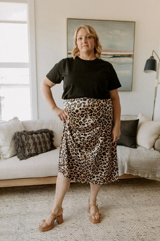 The Daphne Leopard Satin Stretch Skirt by NLT - PLUS velvet skirt glossy