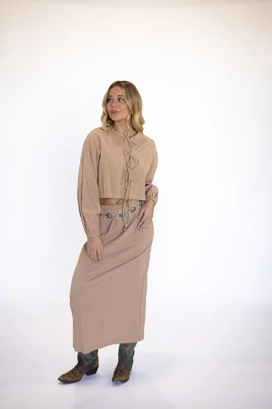 Odie Skirt & Top Set in Khaki relaxed fit skirt