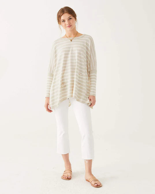 Mersea The Catalina Travel Sweater Sand/White Stripe Stretchy Elastic Breathable