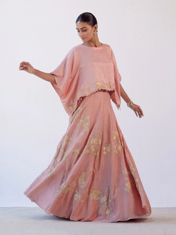 Rose Pink Hand Painted Cape Skirt Set wrap skirt elegant