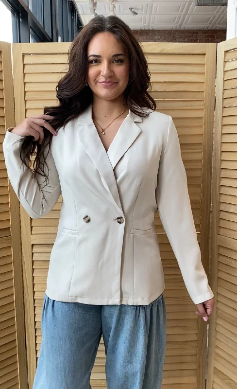 Girl Boss Jacket | Light Khaki Front Pockets Side Pockets Patch Pockets