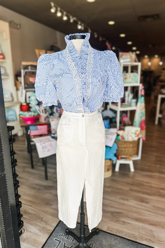 WASHED COTTON TWILL MAXI SKIRT - White high slit skirt