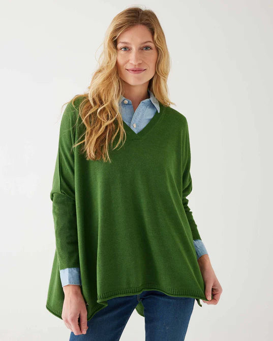 Mersea Catalina V-Neck Sweater Emerald Green Fleece Fabric Down Fabric Feather Fabric