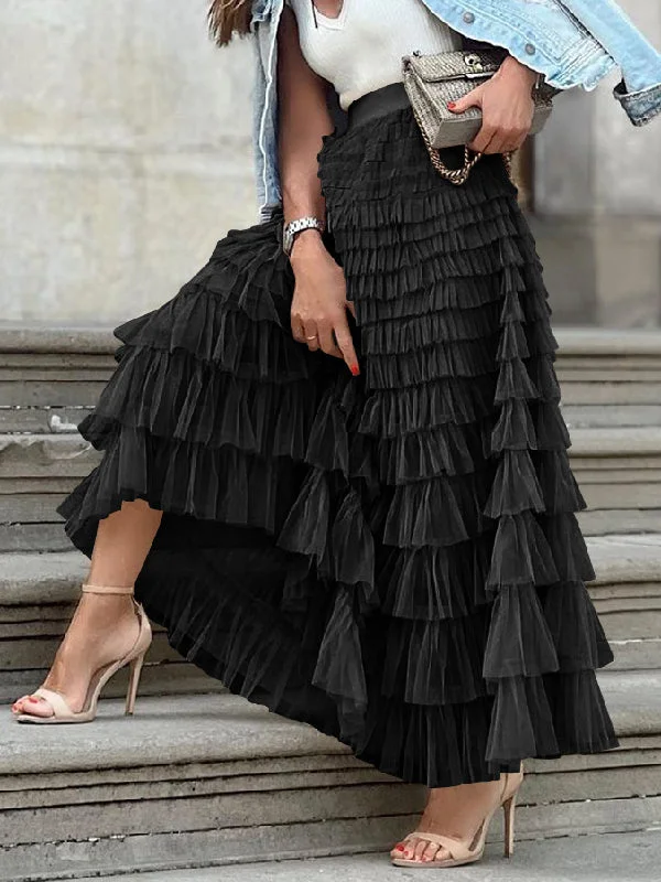 A-Line High Waisted Solid Color Tulle Skirts athletic skirt fit
