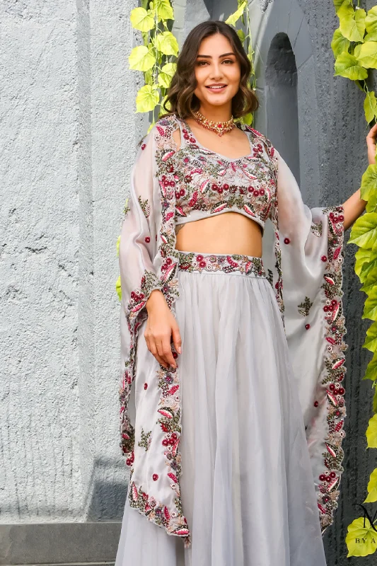 Alia- Embellished Lavender Cape and Skirt Set corduroy skirt comfortable