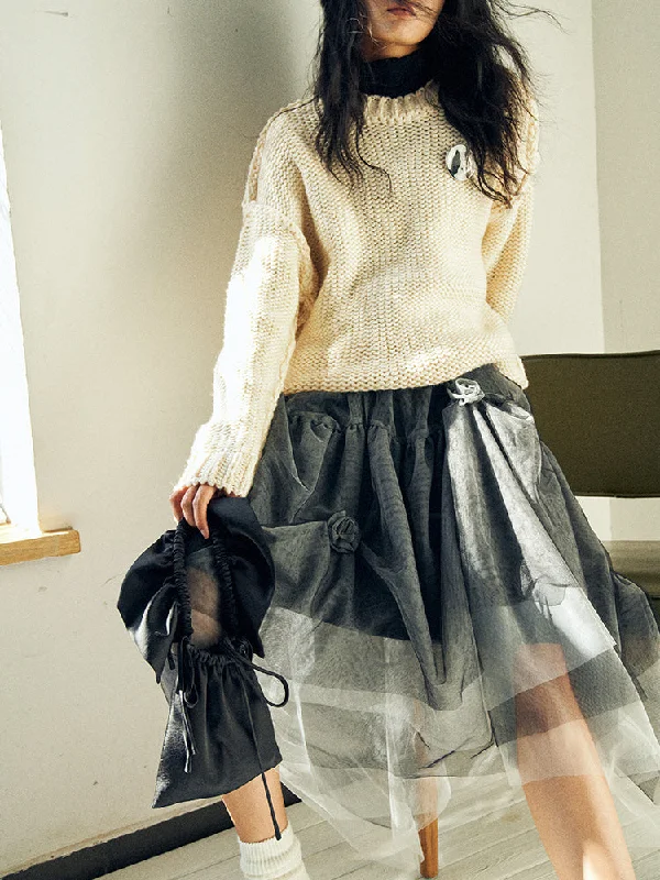 Howl Studio 3D flower mesh skirt corduroy skirt cozy
