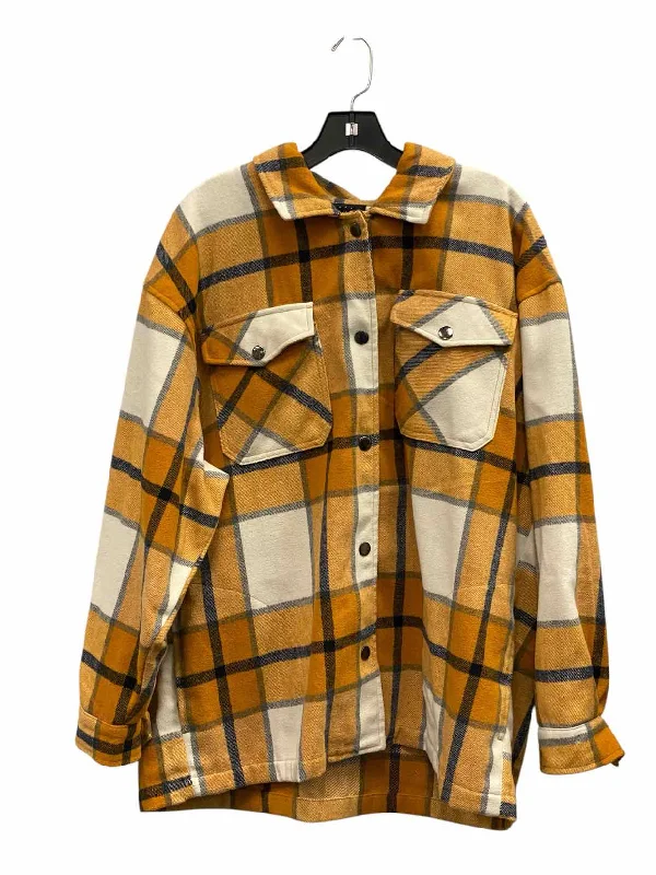 HFX Size L Yellow Plaid Jacket (Outdoor) Belted Jacket Elasticated Jacket Padded Jacket