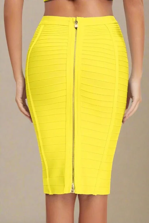 Pencil High Waist Bandage Knee Length Knitted Skirt - Sun Yellow chiffon skirt airy
