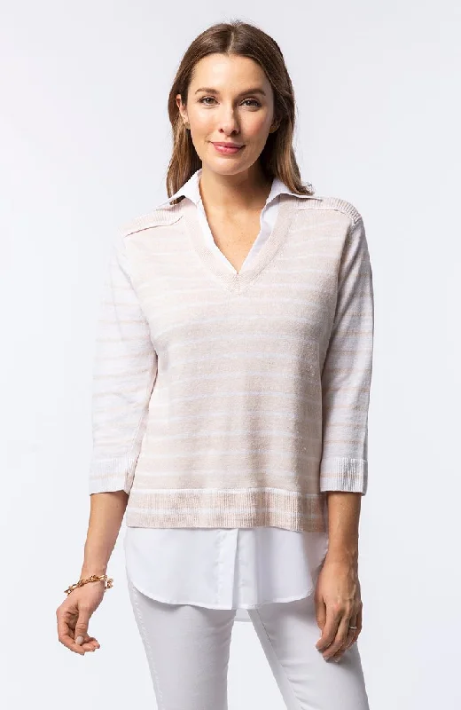 Tyler Boe Striped Twofer Sweater Straw Graphic Sweater Embroidered Appliqued