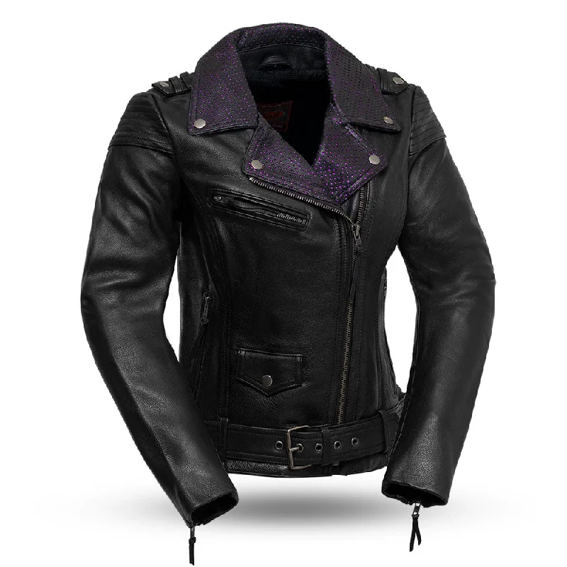 Ladies Iris Jacket Black Denim Fabric Leather Fabric Suede Fabric