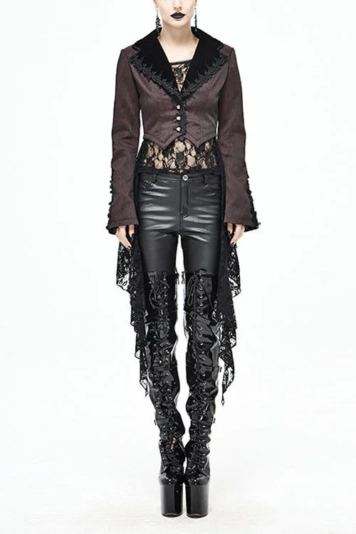 Red And Black Wavy Stripes Detachable Hem Short Womens Gothic Jacket Satin Jacket Silk Jacket Chiffon Jacket